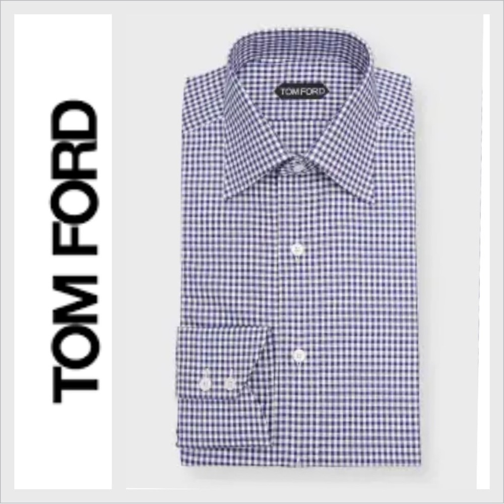 NWOT Tom Ford Blue Gingham Check Cotton Shirt 38/15